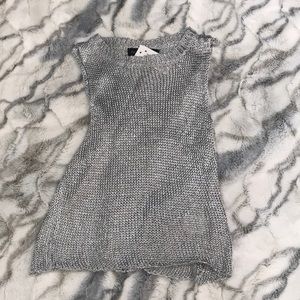 Sheer silver metallic crop